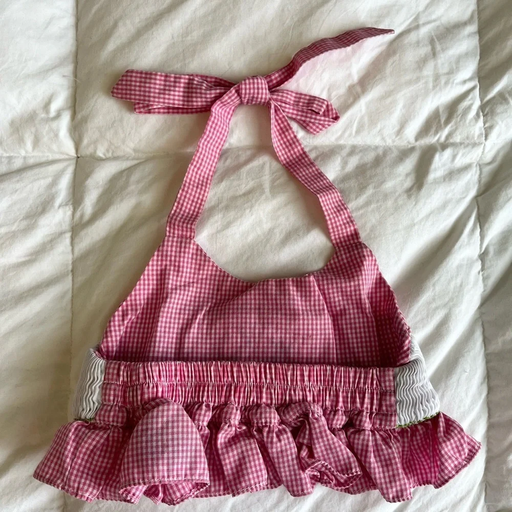 The Bailey Boys Pink Gingham Smocked Mermaid Halter Swim Top 3T